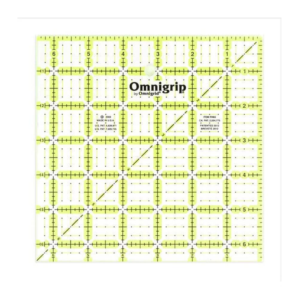 6.5 Inch Square Omnigrip by Omnigrid Green Tint Quilting Ruler